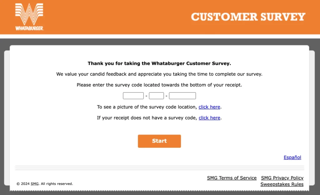 Whataburger Survey $100 Prize